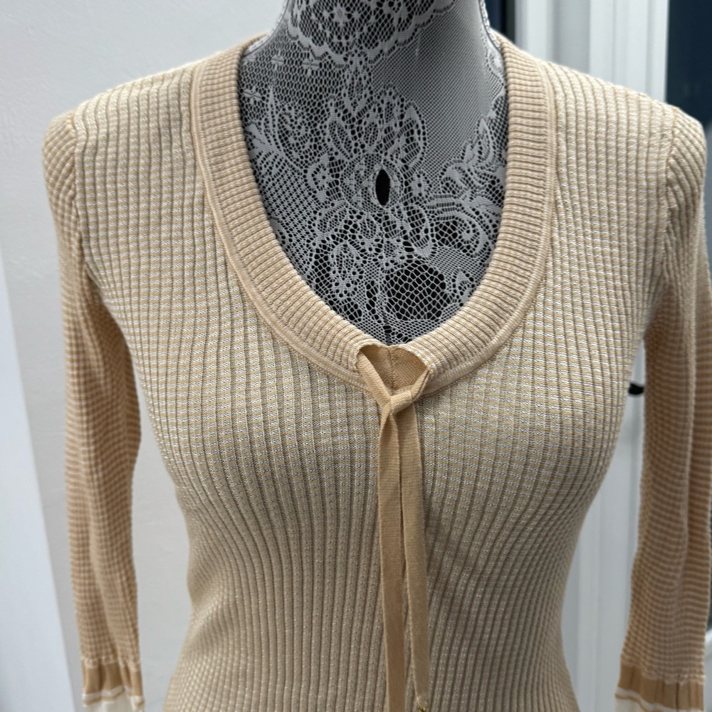 Cache Beige Ribbed Knit Top with Ribbon Detail - Picture 2 of 9
